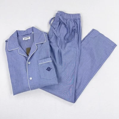 Conjunto de pijama de popelina de algodón para hombre J Crew manga larga XS azul H8038 Foto 1 de 4
