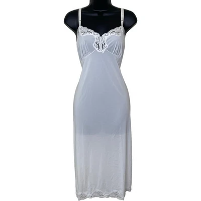 Vestido sin Mangas Shadowline Blanco Nylon Floral Encaje 34 Lencería Novia Vintage Foto 1 de 4