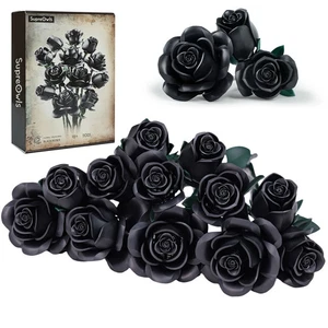 Black Rose Building Block Plant Bouquet Simulated Rose Flowers Gothic Decoration - Picture 1 of 7