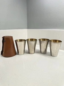 Vintage Metal German Nesting Travel Cups with Leather Storage Case - Picture 1 of 13