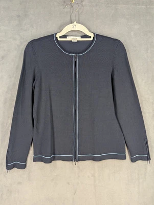 Cardigã suéter feminino Petite Sophisticate vintage M azul com zíper  - Imagem 1 de 4