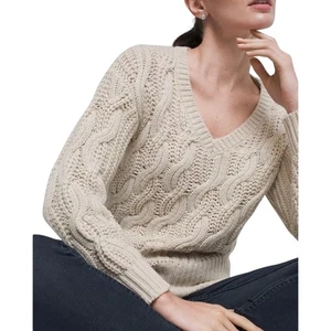 Suéter Grueso WHBM Tejido con Cable Mezcla de Lana Blanco Crema Acogedor Grande - Imagen 1 de 8