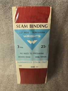 Wrights Seam Binding Chili 88 1/2" Wide x 3 Yards Non-Shrink - Picture 1 of 2