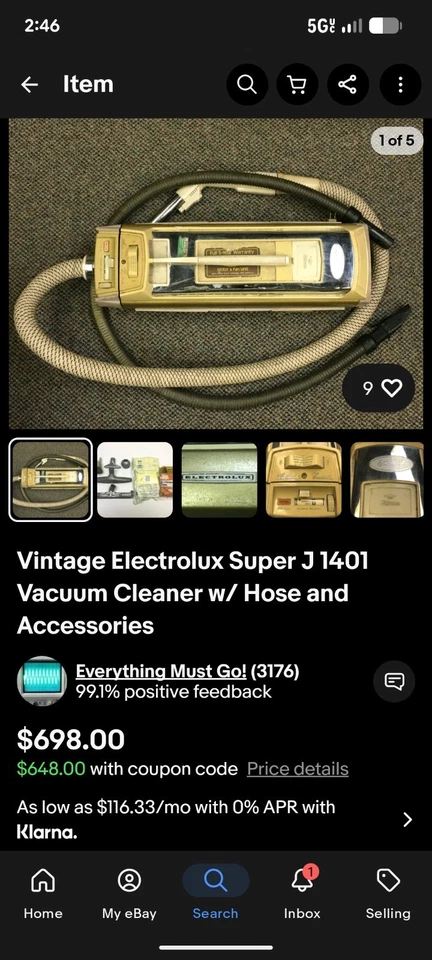 Aspiradora Electrolux Super J 1401 vintage con manguera y accesorios Foto 1 de 1