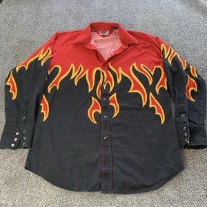 VTG Brooks & Dunn Panhandle Shirt Red Flames Western Cowboy Pearl Snap Size L - Picture 1 of 15