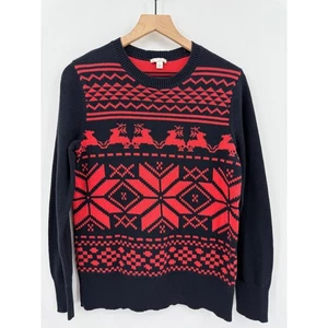 Gap Sweater Mens Large Red Navy Blue Christmas Reindeer Holiday Knit - Picture 1 of 9