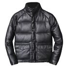 Men's Warm Black Leather Puffer Jacket - Real Lambskin, Padded, Winter Essential