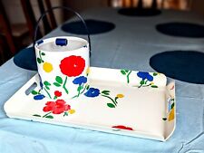 Vintage 1980's Retro Vinyl White Floral Ice Bucket And Matching Serving Tray