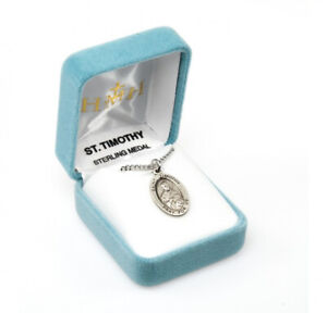 St. Timothy Sterling Silver Oval Medal, Velvet Gift Box, .9", US Made