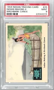 1959 Indian Trading Card #25 Indian Making A Birchbark Canoe PSA 9 Mint 22044315 - Picture 1 of 2