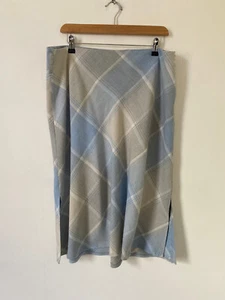 Long Tall Sally Skirt Size 18 Blue Check Straight Knee Length Knit Lined LTS - Picture 1 of 8