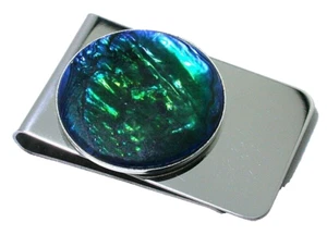 30mm Blue Green Resinated Dyed Abalone Silver Color Bezel Money Clip PMC155 - Picture 1 of 2