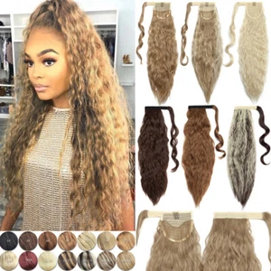 Wave Echt Dick Haar Pferdeschwanz Clip In As Remy Human Wrap On Pferdeschwanz Mix Blond - Bild 1 von 50