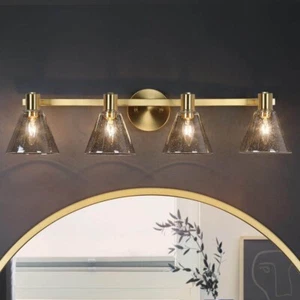 Uolfin Transitional Bathroom Gold Vanity Light 28.5 in 4-Light Bell Wall Sconce - Picture 1 of 7