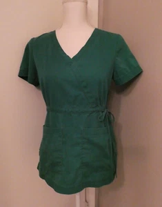 Women's Sz Small koi by Kathy Peterson Green Scrub Top with Side Ties Style #137 - Picture 1 of 8