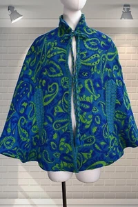 Swinging Rock & Roll Star 1960s Vintage Psychedelic Paisley Tapestry Wool Cape - Picture 1 of 3