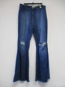 Vibrant Jeans Womens 1X Blue Bell Bottom Flare Stretch Denim 36x32 EP1708 - Picture 1 of 12