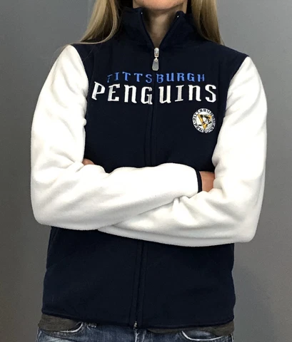 Pittsburgh Penguins Women's Fleece Jacket - Reebok Navy Blue Microfleece Cover
