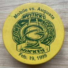 MOBILE MYSTICKS VS AUGUSTA LYNX ECHL HOCKEY PUCK HOME GROWN 1999 MATCH-UP
