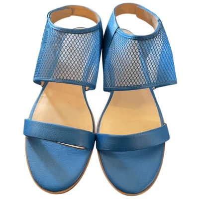 Joe’s Jeans Womens Rochelle Sandal 10 Blue Leather Mesh Slingback Stacked Heel - Image 1 of 4