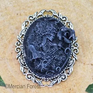 Lady Death Rose Cameo Brooch - Handmade Gothic Jewellery Skeleton Goth Victorian - Picture 1 of 2