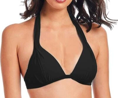 859 Rachel Roy triangle halter tie back Swimsuit Bikini Top BLACK sz M - Image 1 of 2