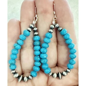 Southwestern Handmade Natural Turquoise & Silver Navajo Pearl Earrings Gift Box - Picture 1 of 6