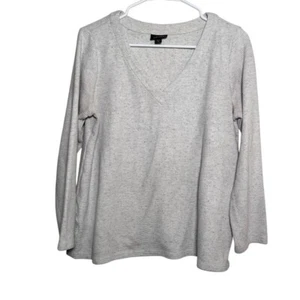 J Jill Blouse Women's Petite Medium Gray V-Neck Long Sleeve Textured Top Casual - Picture 1 of 9
