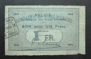 Compagnie des Mines d'Aniche (Nord) - Bon pour 1 Franc - Série C - 1914 - Imagen 1 de 2