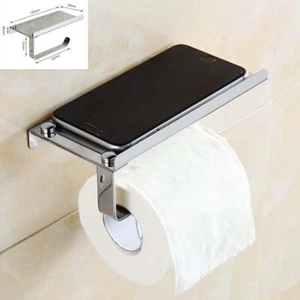 Wall Mounted Stainless Steel Toilet Paper Mobile Phone Holder with Shelf - Picture 1 of 11