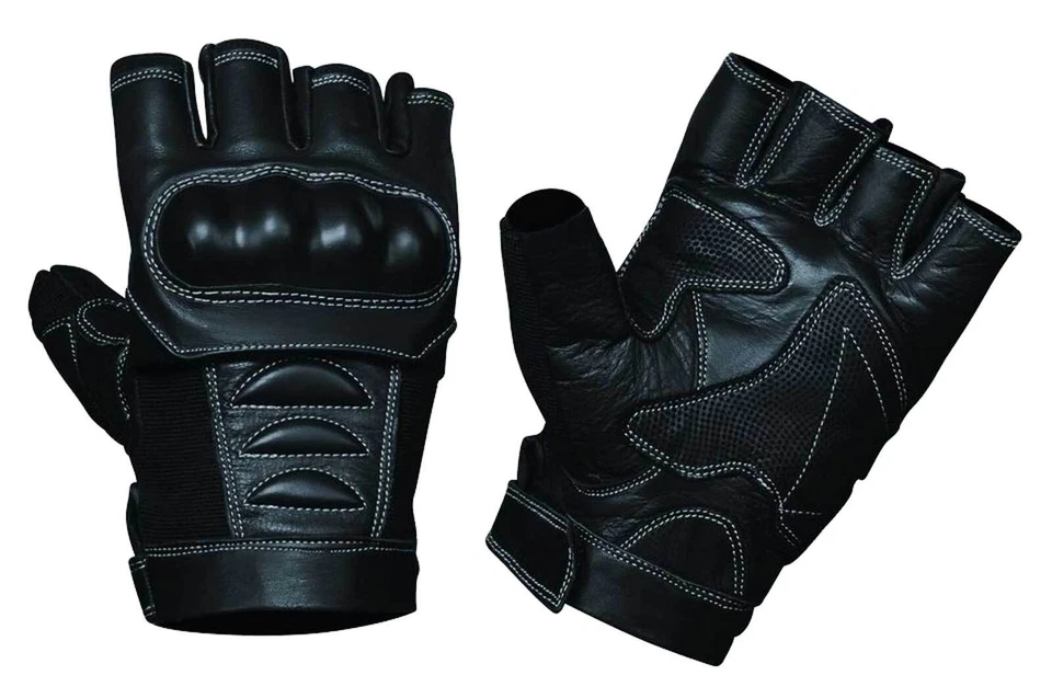 UNIK Men's Premium Cowhide Leather Fingerless Knuckles Motorcycke Gloves - Image 1 of 1