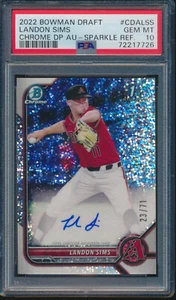 PSA 10 LANDON SIMS AUTO 1st 2022 Bowman Chrome SPARKLES REFRACTOR/71 RC GEM MINT - Picture 1 of 1