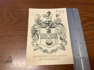 Original BOOKPLATE - Johannes Alexander RICHARDSON w coat of arms - Picture 1 of 2