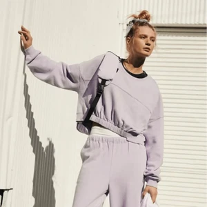 NEW Free People FP Movement On Your Mark Cropped Sweatshirt Purple XL - Picture 1 of 6