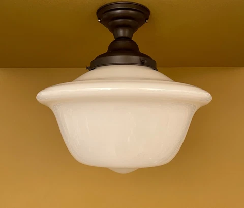 Vintage Light PAIR of 1930 schoolhouse ceiling fixtures with bronze finish Cover
