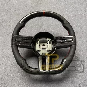 Real Carbon Fiber Black Leather Steering Wheel For Ford Mustang 2005-2009 - Picture 1 of 8
