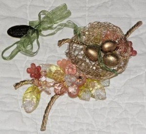 Katherine's Collection Easter Golden Eggs in Nest Pink Flowers Ornament - Picture 1 of 3
