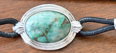 Brazalete grande de piedras preciosas y cuero Cabachon ~ plata de ley Foto 1 de 4