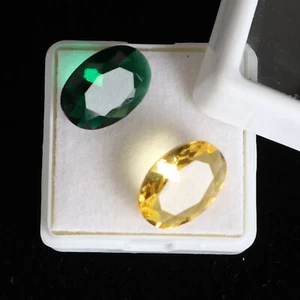 8 Ct./2 Pcs Oval Cut Yellow Citrine & Green Emerald Loose Gemstones Pair - Picture 1 of 6