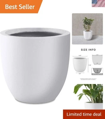 14-Inch Indoor Outdoor Large Plant Pot with Drainage - Elegant White Finish - Image 1 of 4