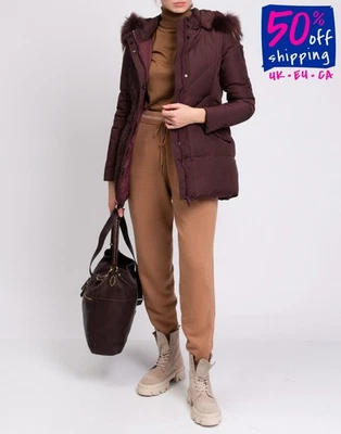 RRP€280 BOMBOOGIE Down Jacket Size 2 / M Quilted Raccoon Fur Trim Belted Hooded - Image 1 of 4