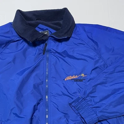 Jaqueta corta-vento vintage Aloha Airlines azul Havaí XL uniforme de aviação promocional - Imagem 1 de 4