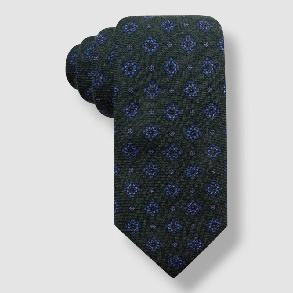 Gravata Tasso Elba masculina verde azul lã medalhão pescoço neri tamanho 57x3,25 - Imagem 1 de 1