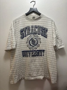 Vintage Syracuse University Striped T Shirt 90s Grey/White XL - Picture 1 of 4