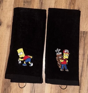 Juego de toallas de golf Bart Simpson bordadas 16x26 negras - Imagen 1 de 2