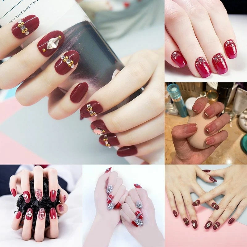 Full Acrylic Nails Glitter False Nails 4 design Fake 24pcs Red shimmer Christmas - Image 1 of 4