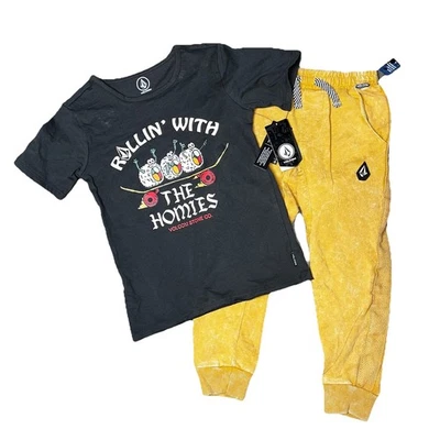 Volcom Brown Tan Jogger Pants Short Sleeve Shirt Set Skateboard NWT Boys 6 - Image 1 of 4