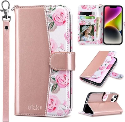 ULAK Compatible with iPhone 14 Wallet Case 14 - 6.1 inch, Rose Gold  - Image 1 of 4