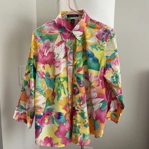 Ralph Lauren Womens Sz XL Tropical Floral Blouse Shirt Top Spring, VTG - Picture 1 of 13