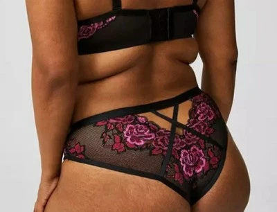 Torrid Stunning Pink Roses Mesh & Lace Strappy Tanga Panty Plus Size 1X, 14/16 - Image 1 of 4